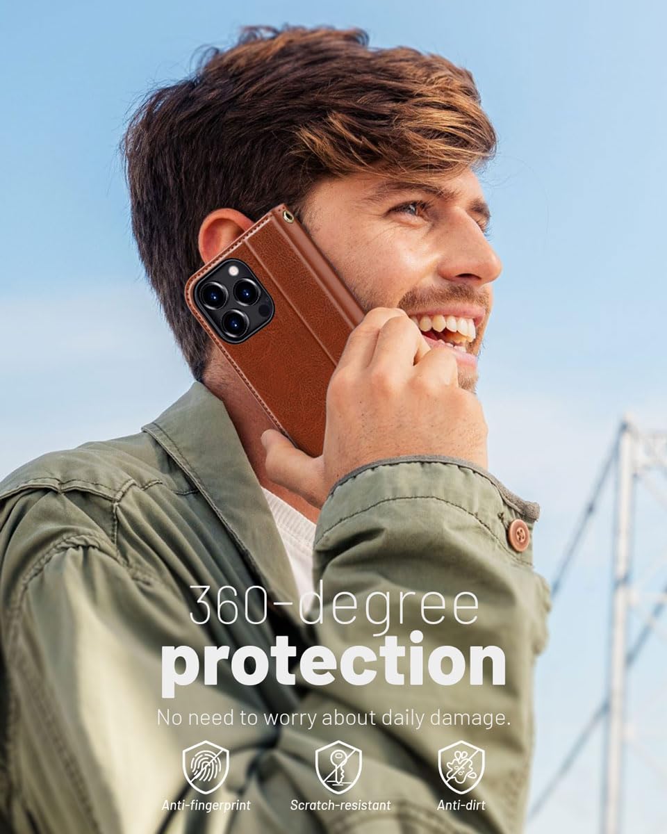 OCASE Compatible with iPhone 15 Pro Wallet Case, PU Leather Flip Folio Case with Card Holders RFID Blocking Kickstand [Shockproof TPU Inner Shell] Phone Cover 6.1 Inch 2023, Brown