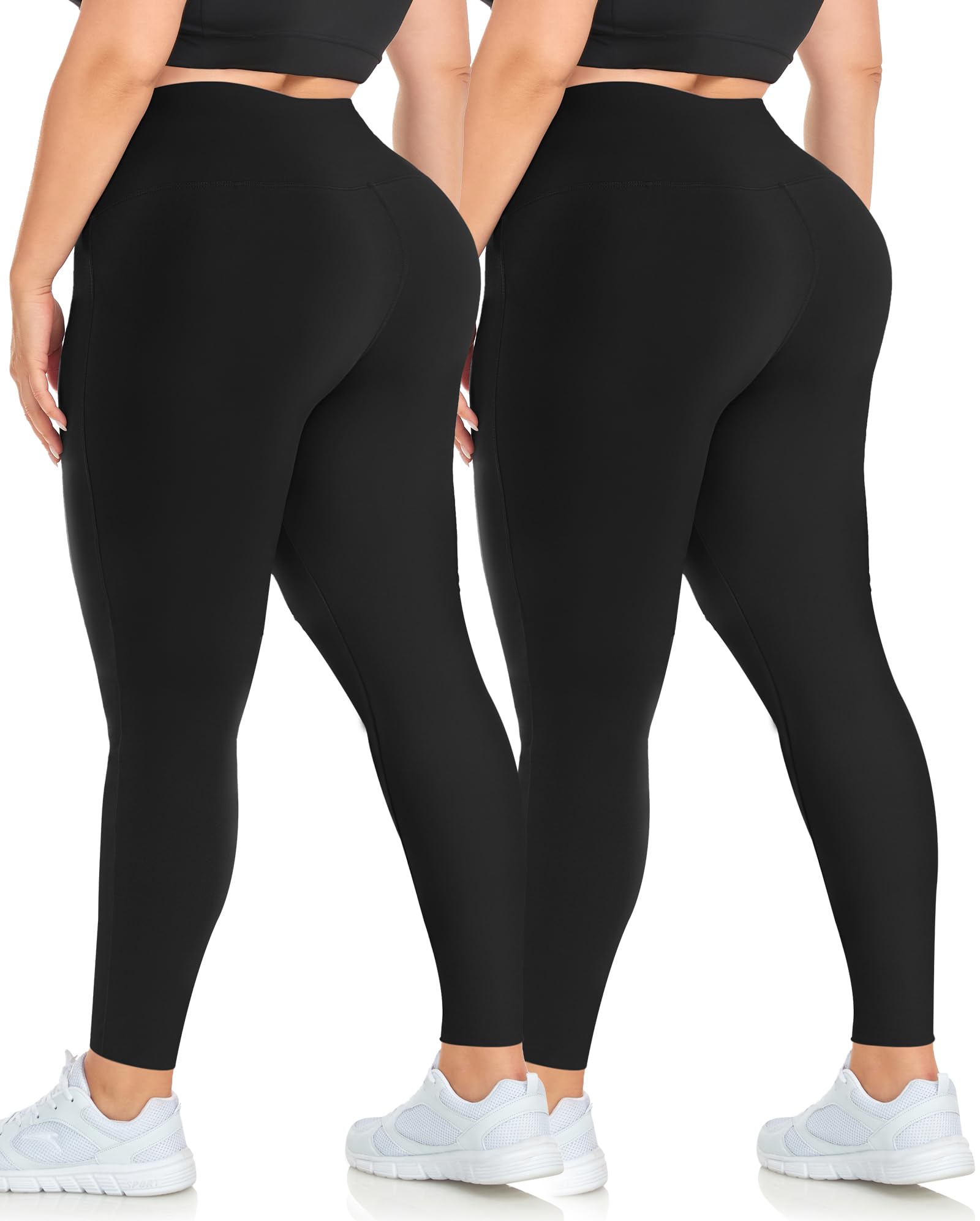 MOREFEEL Plus Size Leggings for Women-Stretchy X-Large-4X Tummy Control High Waist Spandex Workout Black Yoga Pants