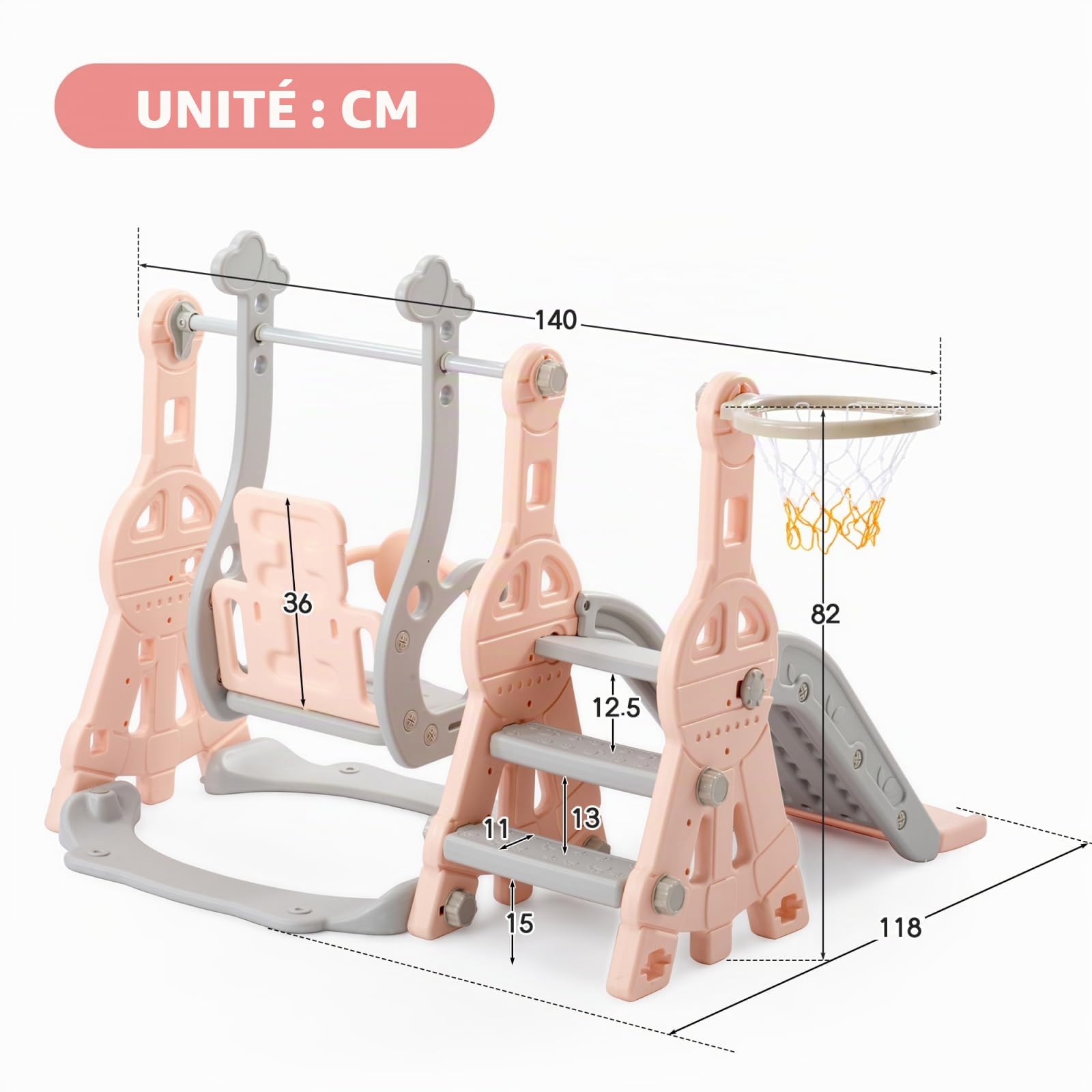 Toboggan d'intérieur à partir de 1, 2, 3, 4, 5 ans, aire de jeu 4 en 1 pour tout-petits avec support de basket-ball, échelle d'escalade, toboggan à bascule, toboggan de jardin pour aventures