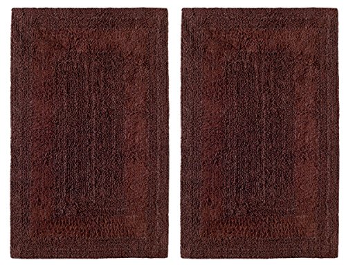 COTTON CRAFT 2 Piece Reversible Step Out Bath Mat Rug Set 17x24 Chocolate, Pure Cotton, Super Soft, Plush & Absorbent, Hand Tufted Heavy Weight Construction, Full Reversible, Rug Pad Recommended