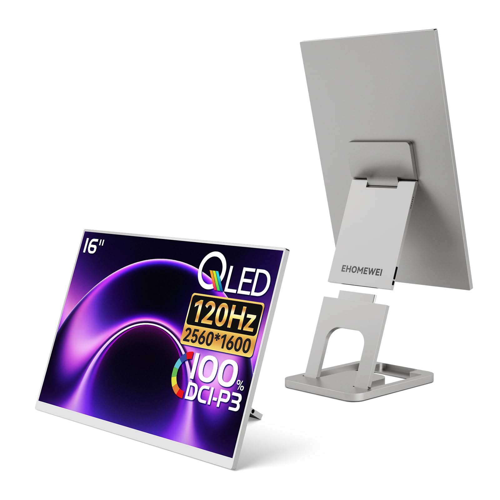 EHOMEWEI モバイルモニター 16インチ 2.5K QLED 120Hz iPad拡張 取り外し式スタンド 薄型7mm