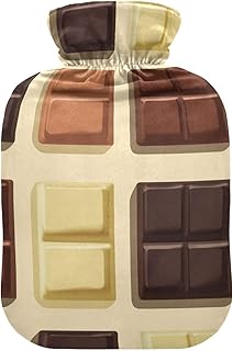 OTVEE Chocolate Charm Print Hot Water Bottle with Cover, BPA Free PVC 1L Small Hot Water Bag for Pain Relief Menstrual Cramp Sore Muscles Hot and Cold Compress Therapy