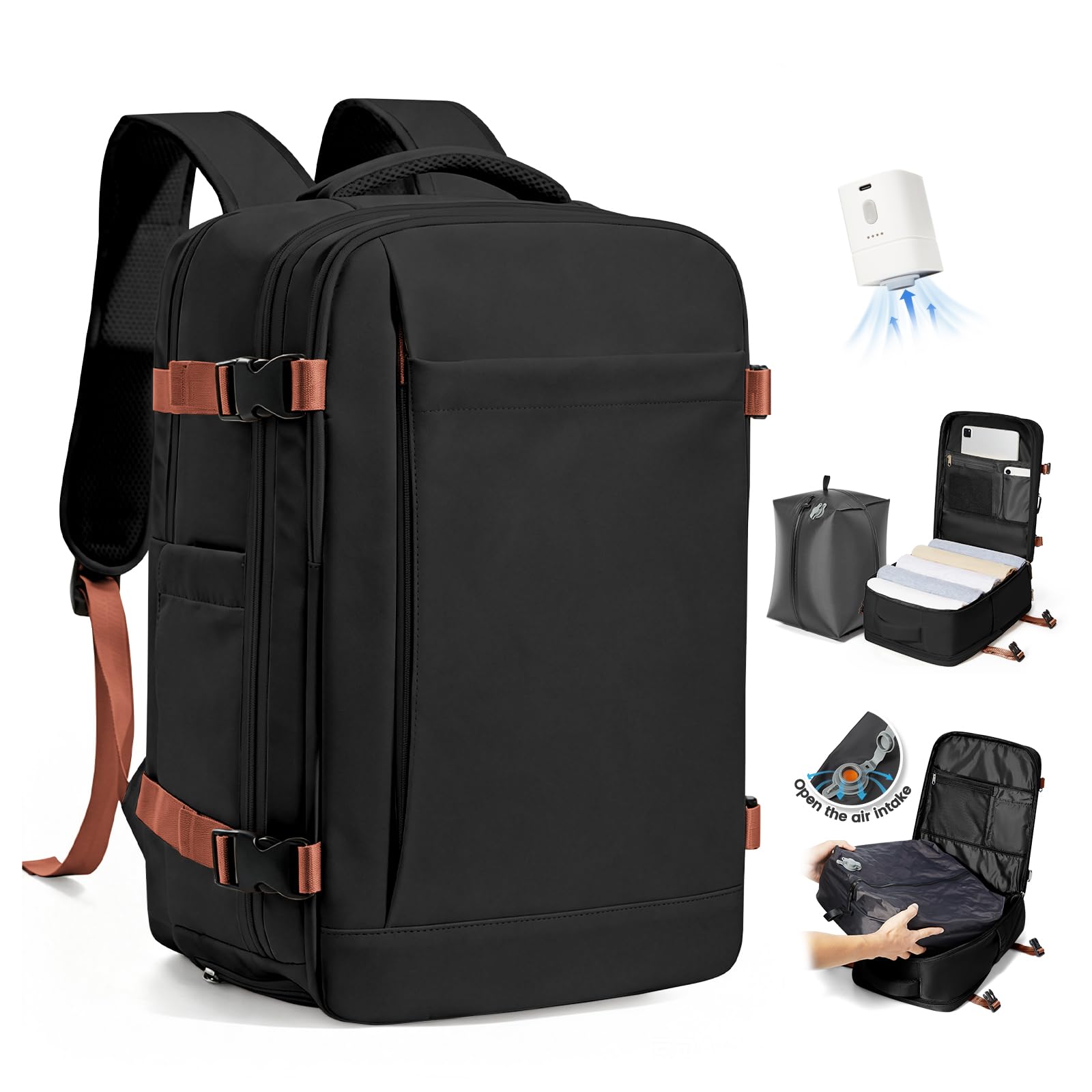SZLX Zaino Ryanair 40x30x20 Sottovuoto con pompa Zaino da Viaggio 40x30x20 Sottovuoto Bagaglio a Mano Wizzair Donna Borse da Cabina per Easyjet Uomo per Laptop 14 Pollici Impermeabile