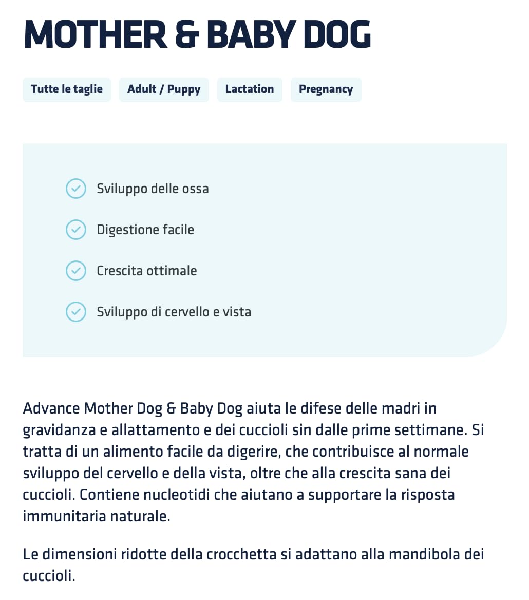 ADVANCE Chien Mother & Baby Dog 3 kg goût poulet | Aliment sec complet qui aide les défenses des mères et des chiots 1 paquet de 3 kg