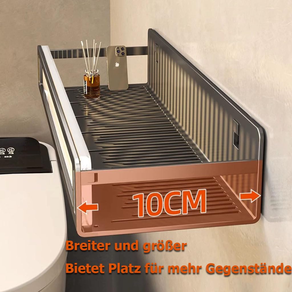 Mensola da Doccia Senza forare, Organizer da Bagno con portasciugamani, Ripiani ventilati, scaffale Doccia salvaspazio in Alluminio Resistente alla ruggine,Modell c,40cm