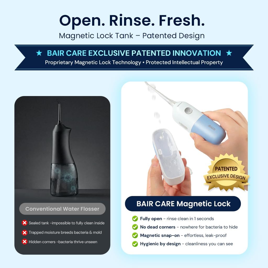 BAIR V6 Portable Water Flosser, Magnetic Tank Pocket Size for Travel, Blue