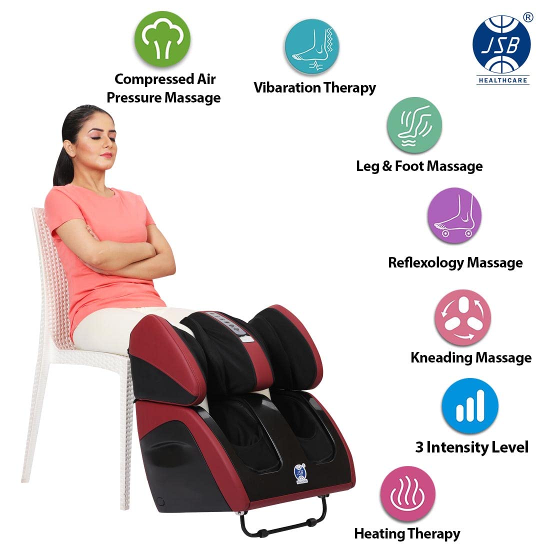 JSB HF111 Leg Massager Machine for Home Pain Relief in Calf, Foot, Knee, Thighs with Airbags, Heating, Kneading & Foot Roller (Corded Electric, Red Black) JSB HF111 Leg Massager Machine for Home Pain Relief in Calf, Foot, Knee, Thighs with Airbags, Heating, Kneading & Foot Roller (Corded Electric, Red Black)