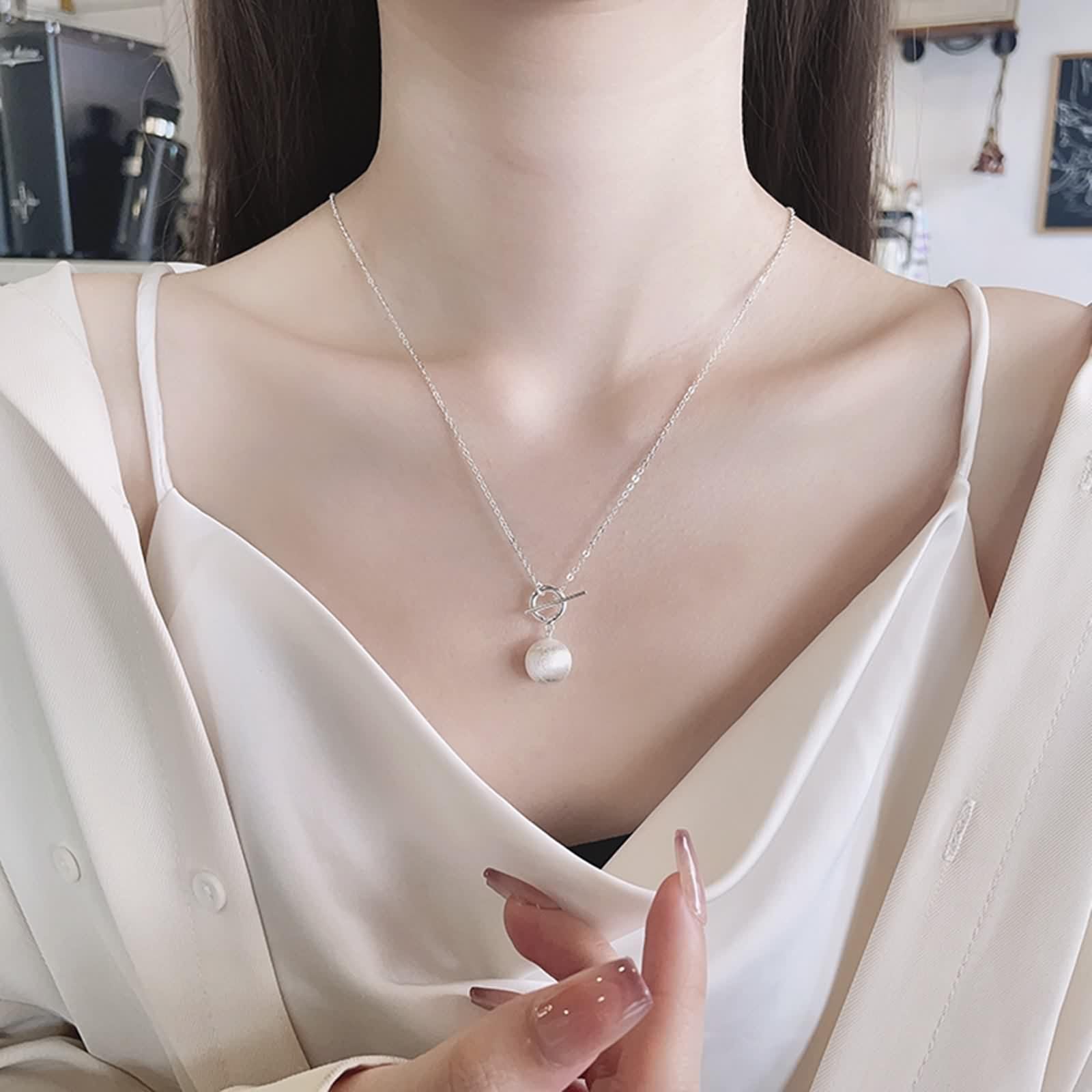 Collar de plata de ley 925 para mujer, collar de cadena con colgante de bola de plata para esposa o amiga