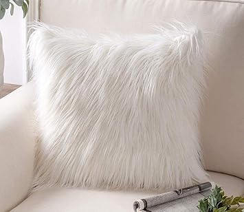 The Purple Tree Faux Fur Extra Soft Cushion for Bedroom Decor, Living Room (White, 16x16 inch, Velvet)