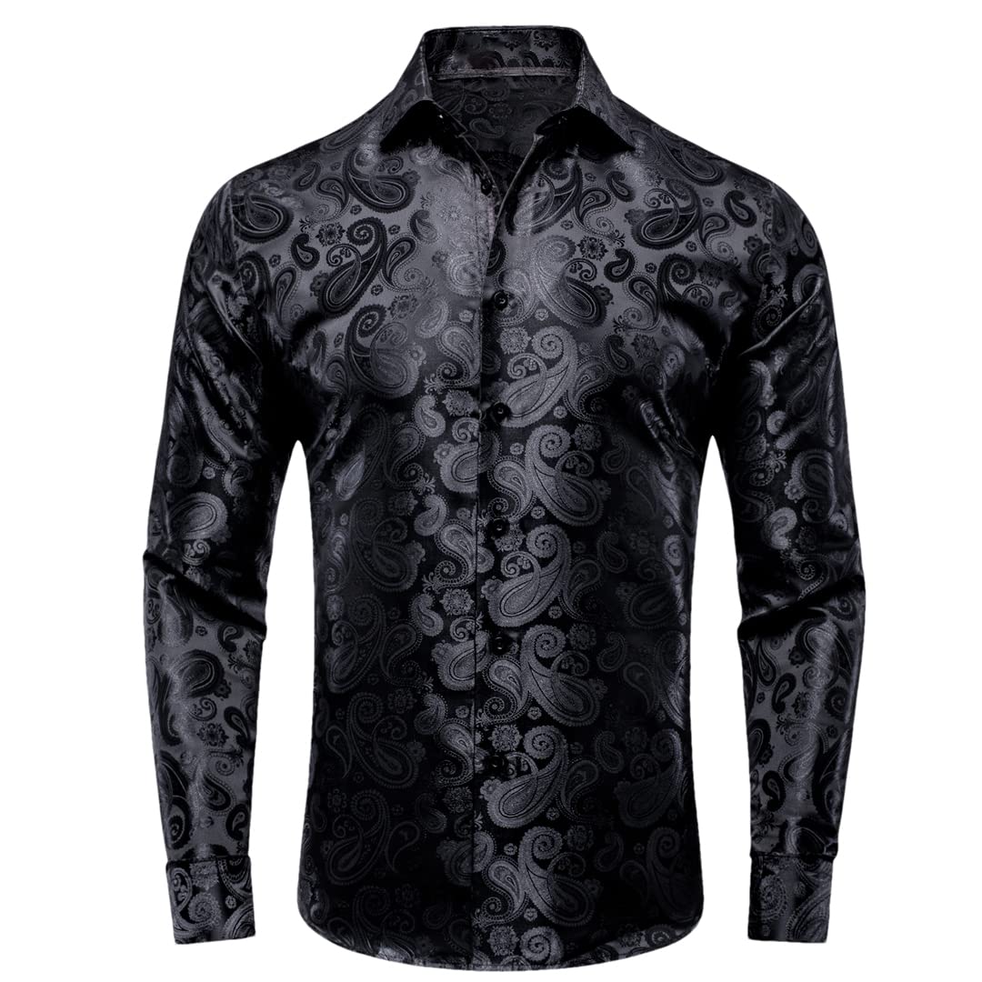 Niiyyjj Męskie koszule satynowe Paisley żakardowe jedwabne koszule męskie z długim rękawem ślub biznesowa koszula, Cy-1095, 3XL