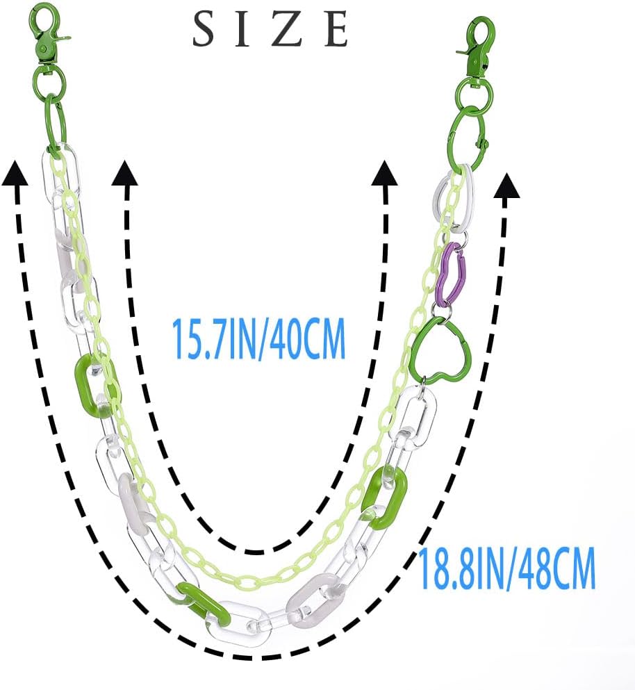 Bounzhi Cute Acrylic Pants Jean Chain Layered Keychain Punk Colorful Pendants Heart Pocket Trousers Chain Hiphop Rock Wallet Chains for Men and Women