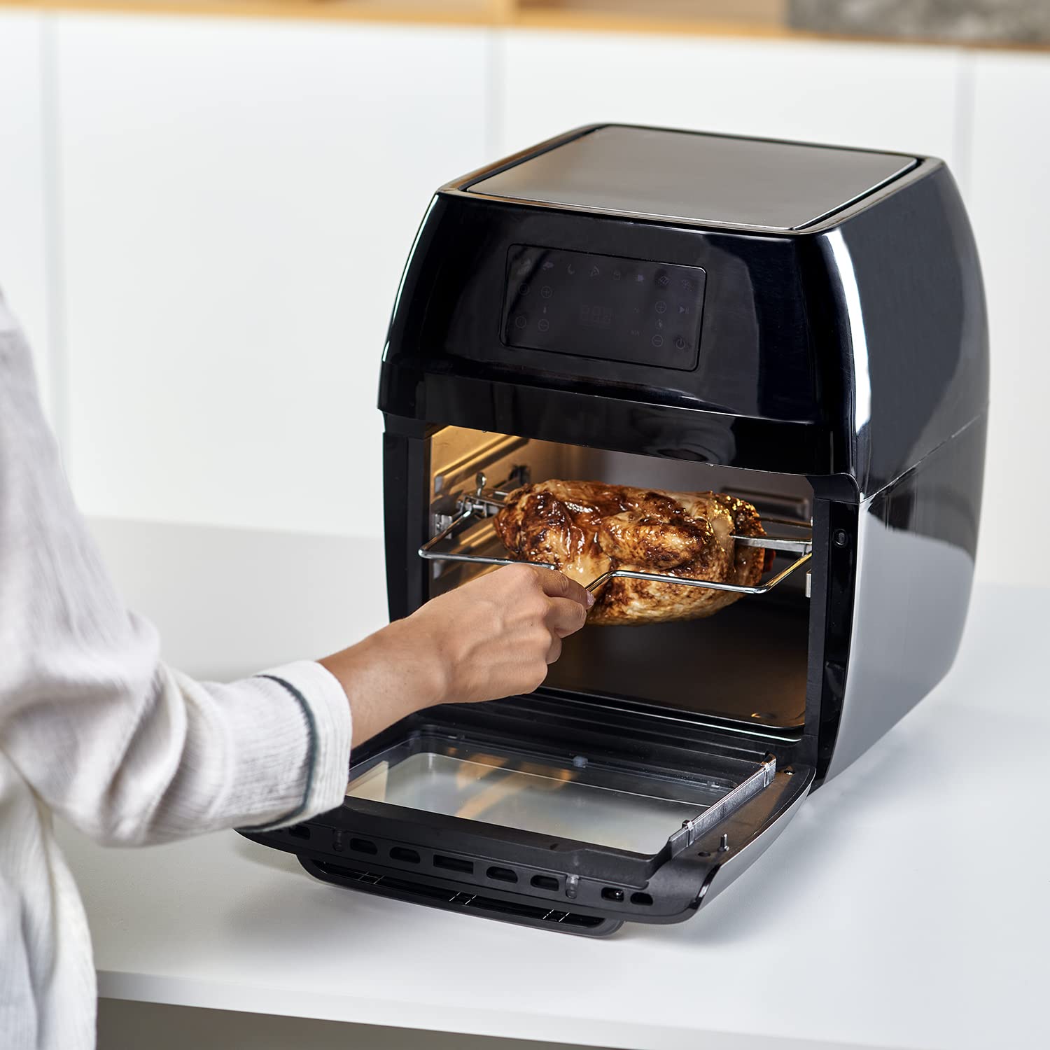 Black+Decker BXAFO1200E, Freidora de aire y horno, 1700W, 12L, temperatura regulable 40º-200ºC, 8 programas predefinidos, puerta transparente, apto lavavajillas, múltiples