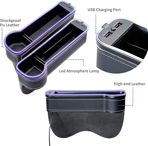 Miniatura 4 de Paquete de 2 organizadores para asiento de automóvil, organizador 3 en 1, caja de almacenamiento para asiento delantero, incluye 1 cargador USB para