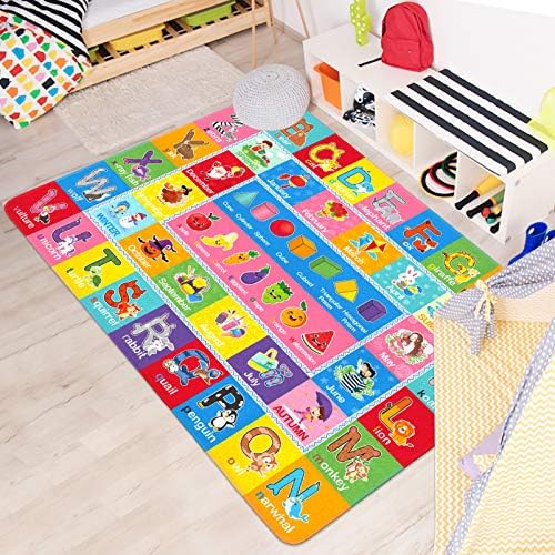 IMIKEYA Kids Play Rug Mat Playmat with Colorful Pattern, Playtime Collection ABC Alphabet, Seasons, Months, Fruit and Shapes Educational Area Rug for Kids Playroom Children Bedrooms