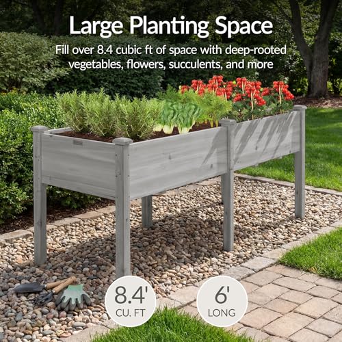 Image of Best Choice Products 72x24x30in Raised Garden Bed, Elevated Wood Planter Box Stand for Backyard, Patio, Balcony w /Divider Panel, 6 Legs, 300lb Capacity - Gray