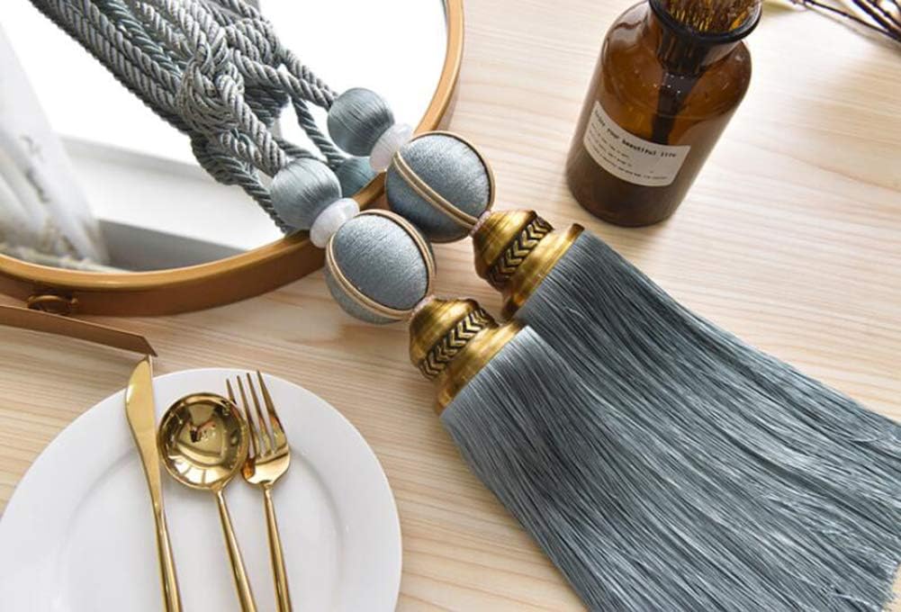 Set of 2 Curtain Rope Tiebacks with Tassels Curtain Buckle Decorative Tassel Curtain Holdbacks for Window Drapery Door Decoration (Light Blue)