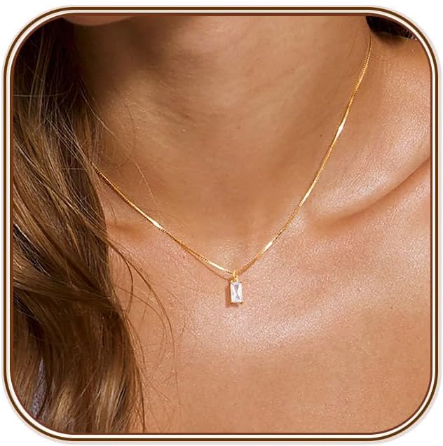 Diamond Necklaces for Women 14K Gold Plated Emerald Birthstone Necklace for Women Mothers Dainty Gold Necklace Blue Green Cubic Zirconia Pendant Necklace Birthday Gifts for Women Jewelry