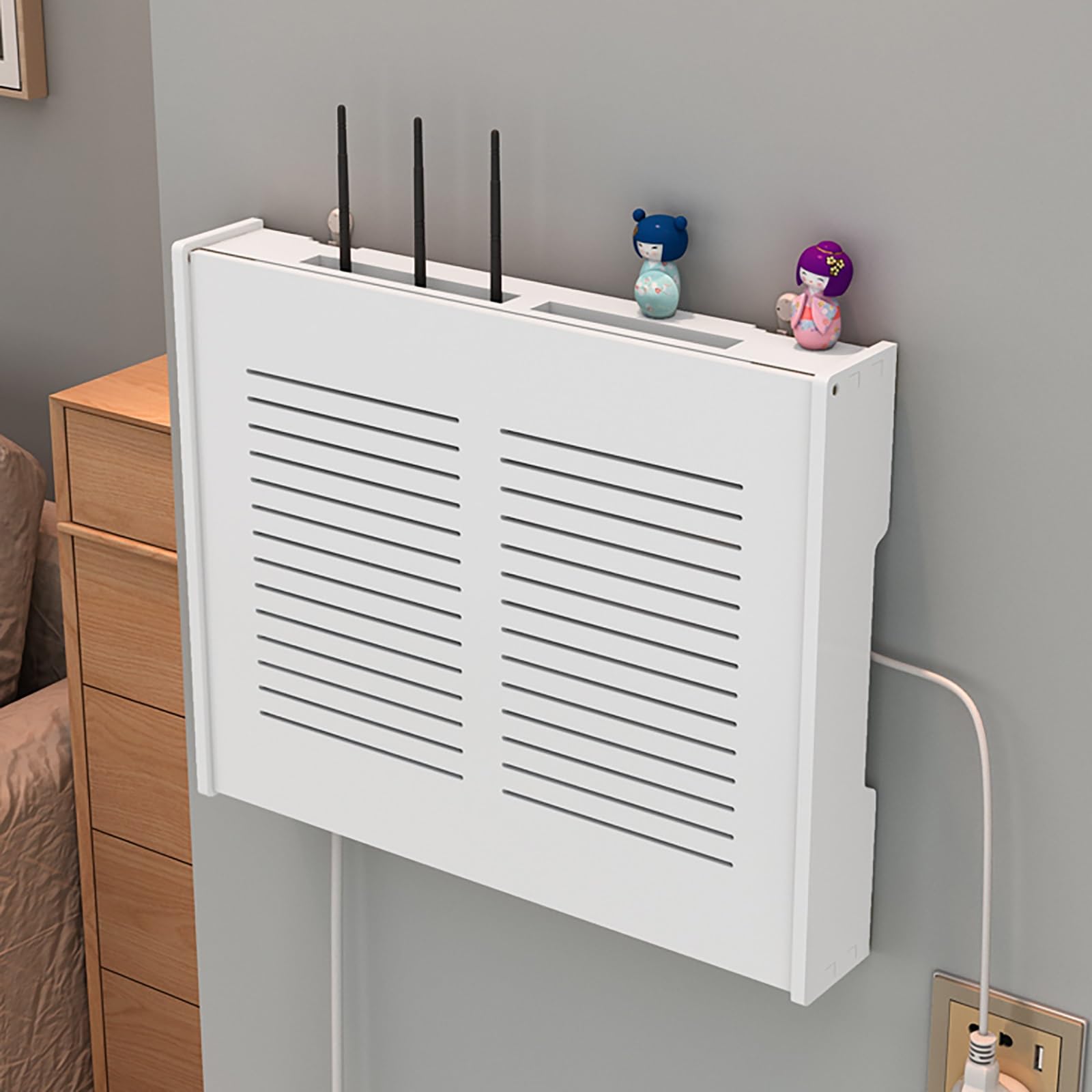 Parete WiFi Box Hider, Power Strip Protector Shelf, Organizer PVC per modem e router, soluzione salvaspazio per armadio per casa e ufficio