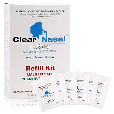 Clearnasal Rinse and Clear Refill Kit Jal Neti Kit Measured 50 Sachets of salt PLus