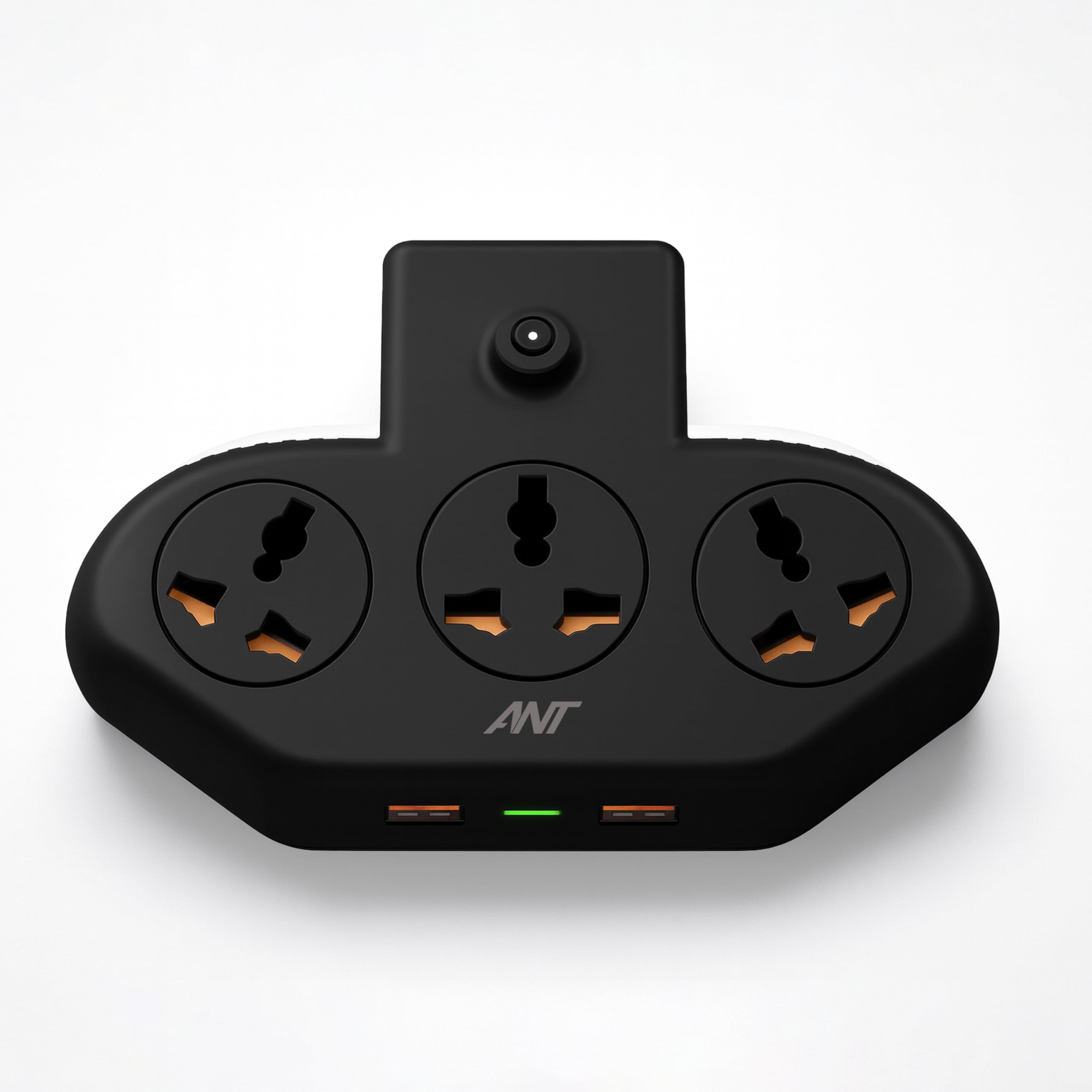 Ant STINGER 321 Multi Socket Power Strip | 3 Universal AC Sockets + 2 USB (2.1A) + 1 Fast Type-C | 2500W / 10A | Copper Conductor | ABS Body | LED Top Lamp | Overload & Child Safety Protection – Black-image-49