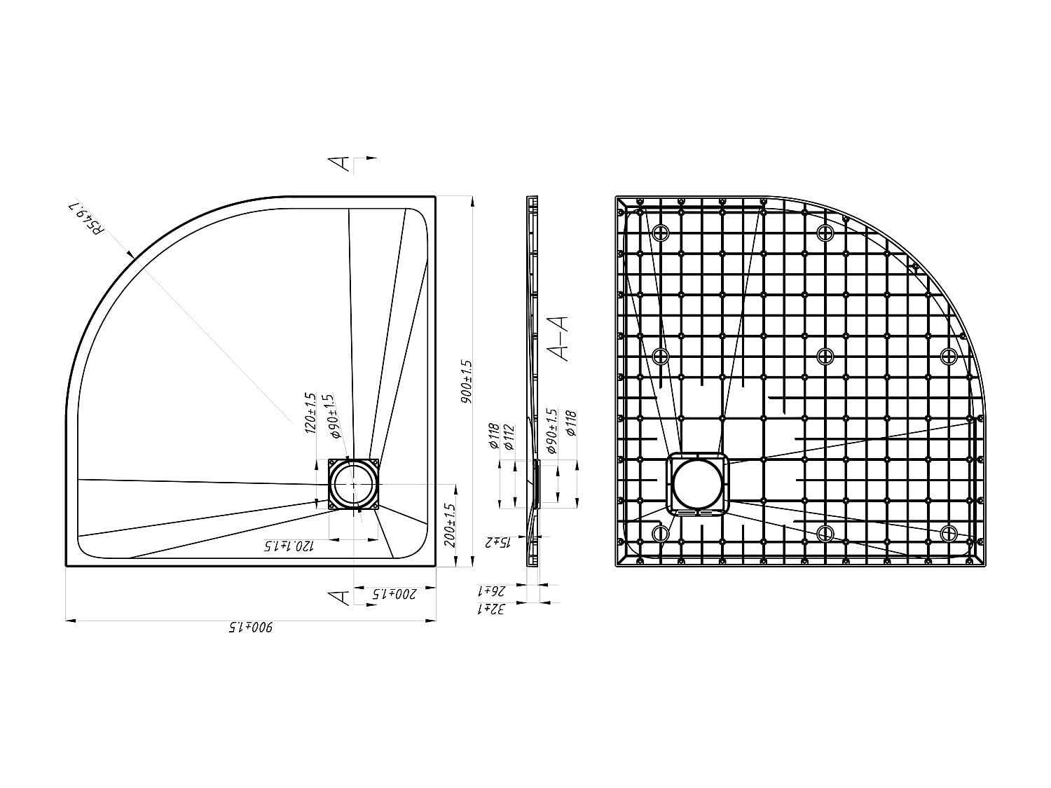 Vente-unique - Receveur de douche extra plat à poser ou à encastrer recoupable en résine SMC en quart de cercle avec siphon - Blanc - 90 x 90 cm - SYFORSA