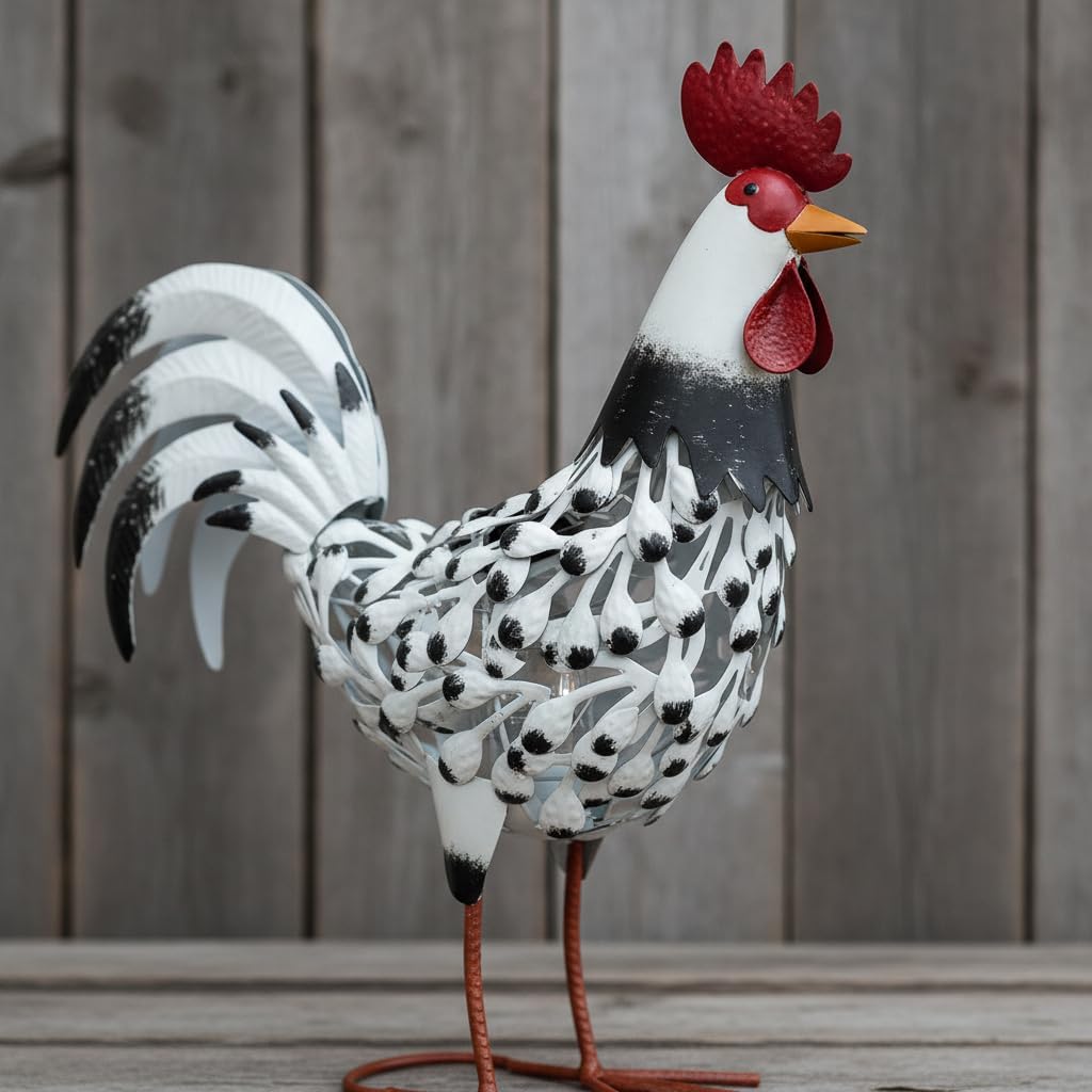 HONGLAND Metal Rooster Yard Decor,16" Solar Chicken Garden Statues Outdoor,Farm Animals Lawn Decorative Ornaments Outside for Home Patio Backyard Landscape image 3