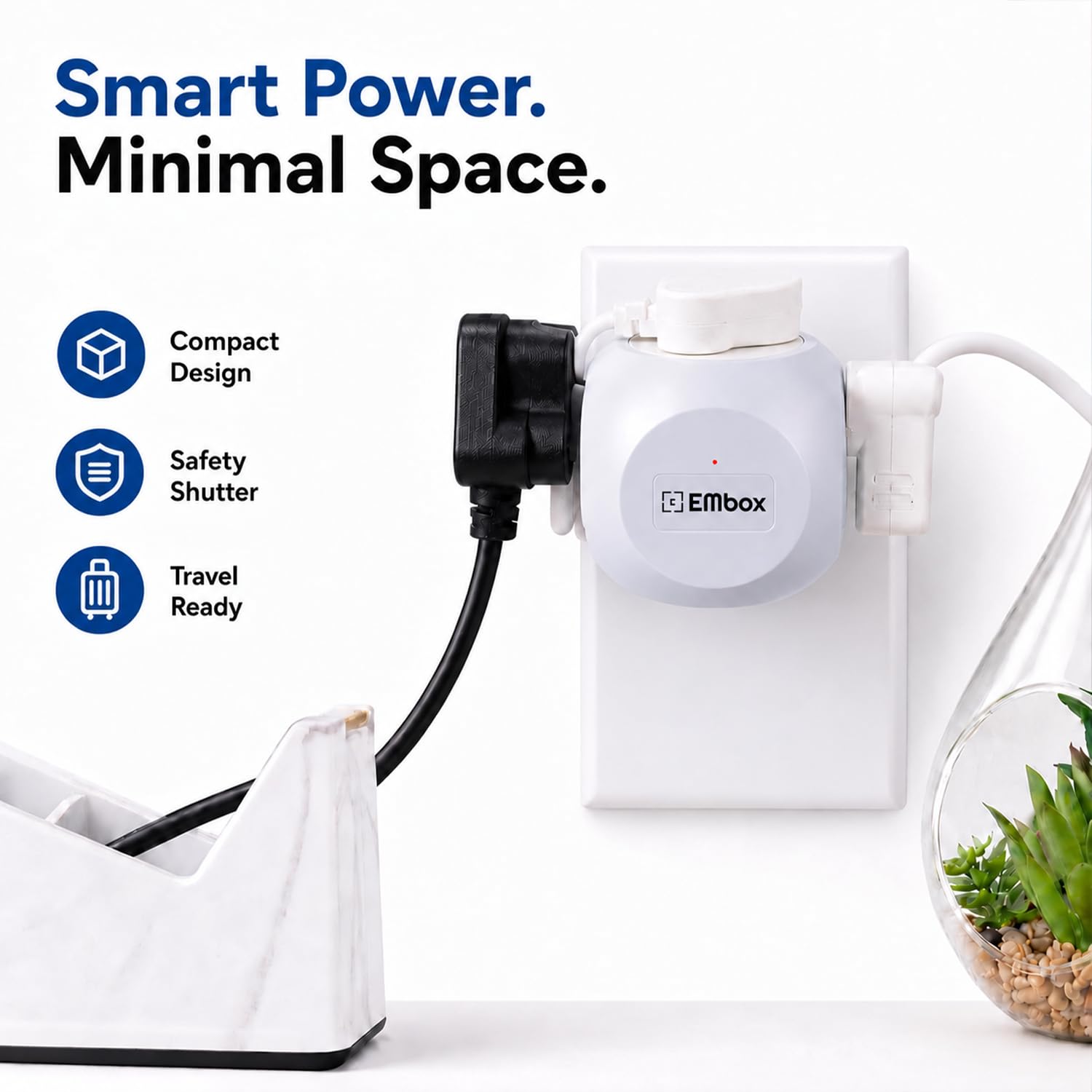 EMBOX Multi Plug Adapter | 6 amp Universal Sockets and LED Indicator Safety Shutter | 3 Pin Plug Socket Extension, Charging Mobile, Laptop, TV Grey — Amazon image 4