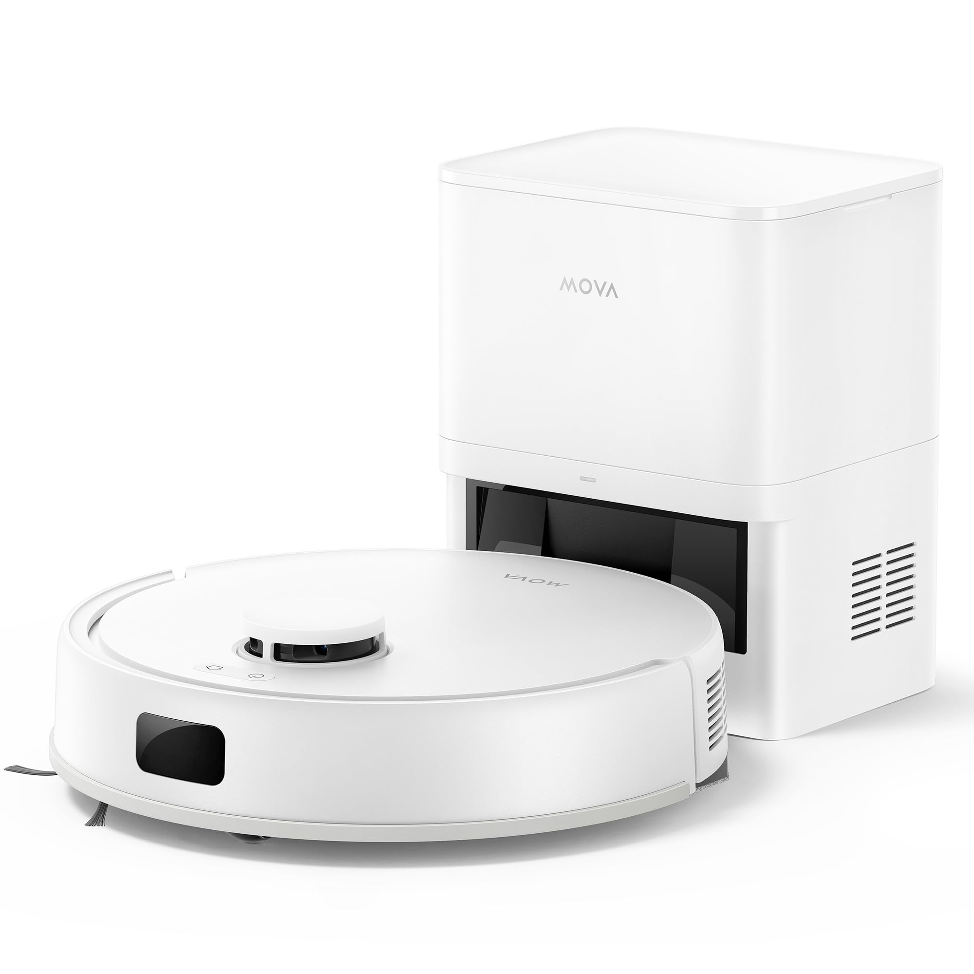 Mova E20 Plus Saug und Wischroboter mit automatischer Leerung 90 Tage selbstentleerender Roboterstaubsauger, LDS Navigation, 5.000 Pa Saugkraft, 2 in 1 Staubsaugen und Wischen, Kompakte Bauweise