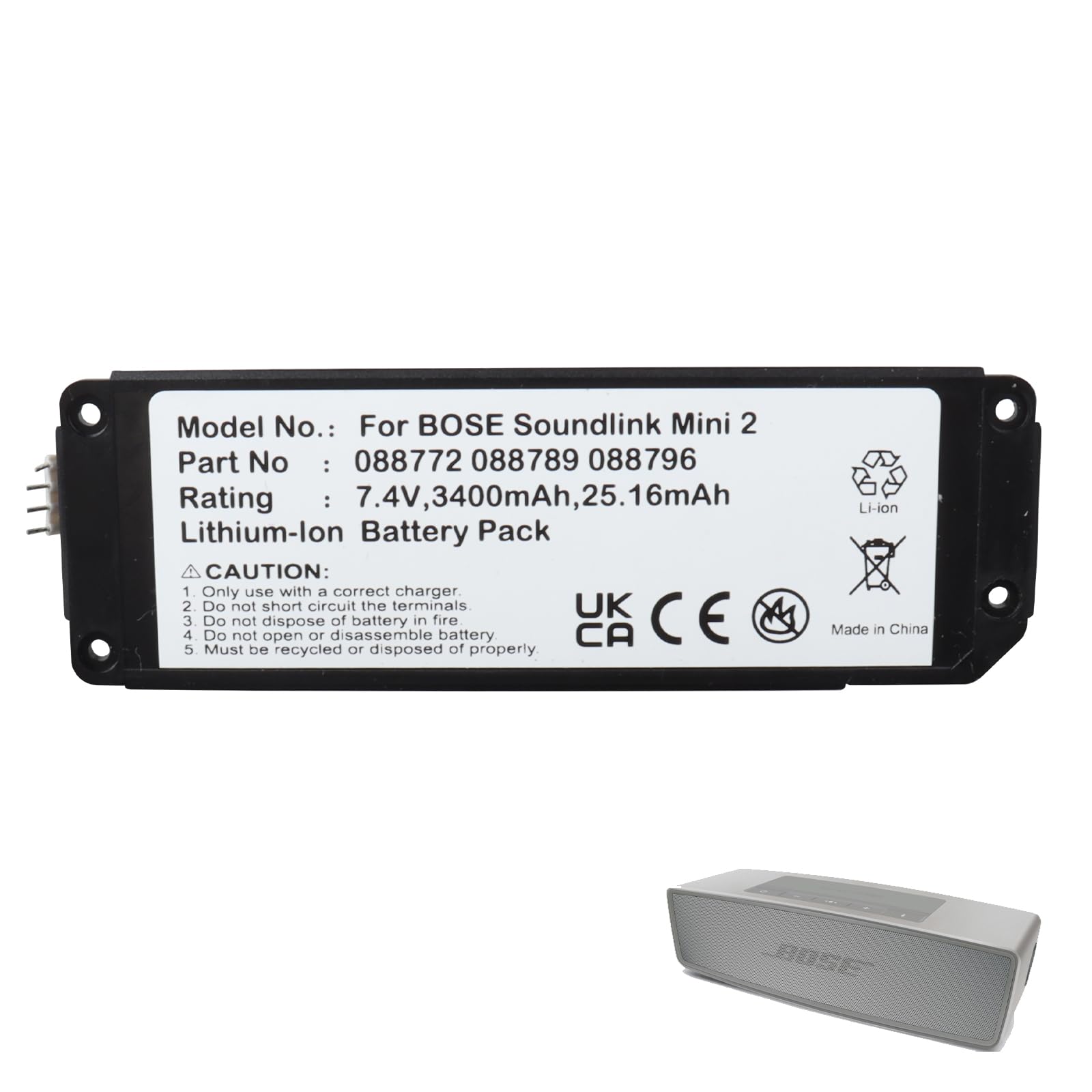 7.4V 3400mAh 088796 088772 088789 080841 2ICR19/65 Batteria di ricambio per altoparlante Bluetooth compatibile con Bose SoundLink Mini 2, Mini II Wireless Speaker