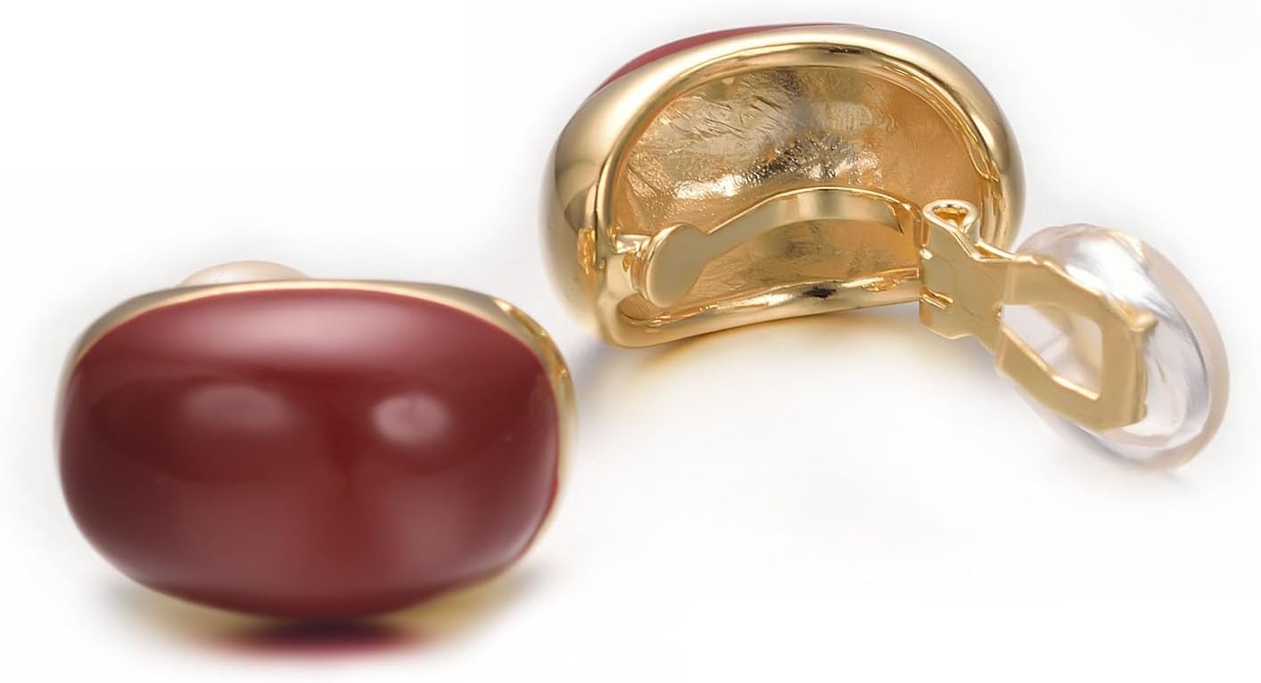 Yoursfs Red/Green Enamel Clip on Earring for Women Gold Clip Oval Clip on Earring non Pierced Trendy Dainty Cute Jewelry - Image 3