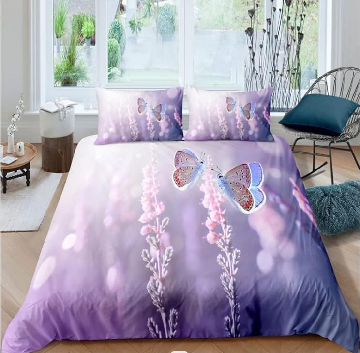 Housse de couette 160x200 papillon hypoallergénique et douce pour le sommeil des enfants