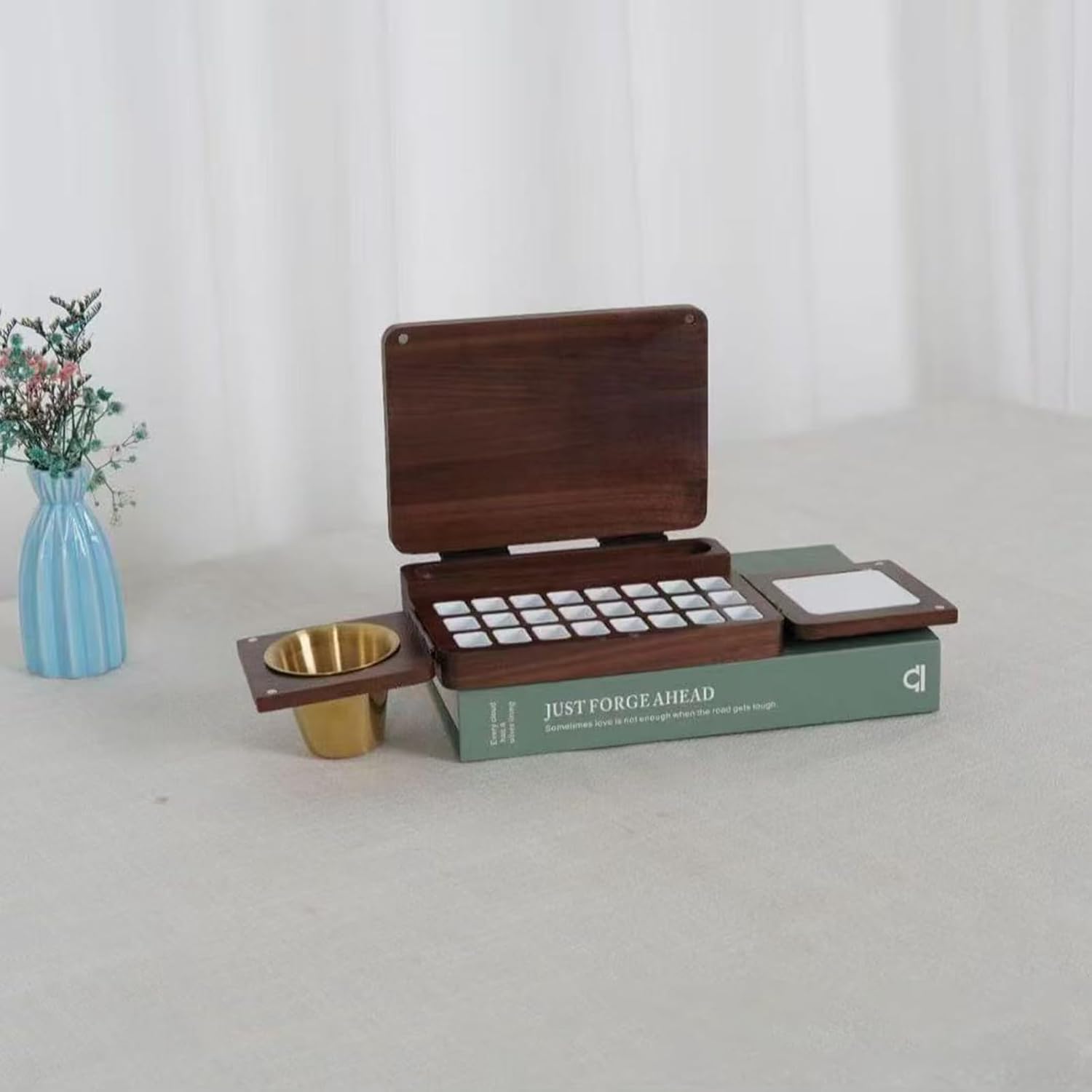 Paint Palette Wooden Watercolour Palette with Lid Acrylic Paint Palette with 24 Grids Black Walnut Palette Box Travels Outdoors Paint Pallets for Watercolour Painters Artists Beginner Children