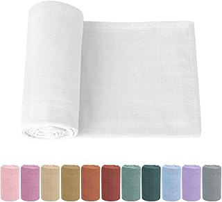 Newborn Baby Swaddle Blanket Unisex Swaddle Wrap Soft Silky Muslin Swaddle Blankets Neutral Receiving Blanket for Newborn Boys and Girls Large 47 x 47 inches(120x120cm) (White)