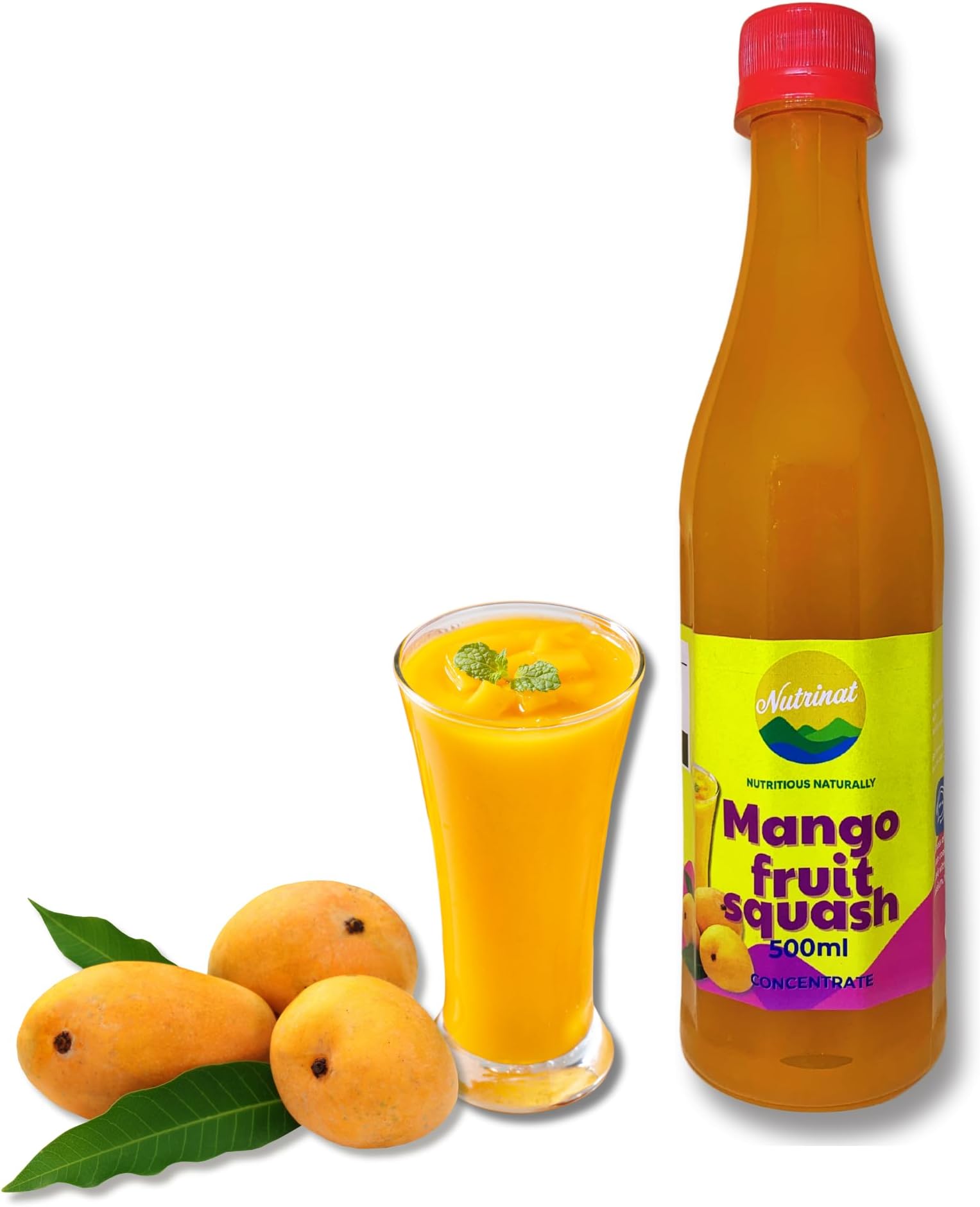 Nutrinat Alphonso Mango Squash, 500ml, (Pack of 1), Fruit Juice Concentrate