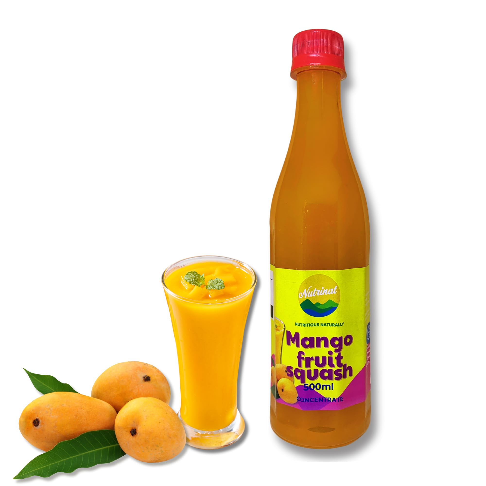 Nutrinat Alphonso Mango Squash, 500ml, (Pack of 1), Fruit Juice Concentrate