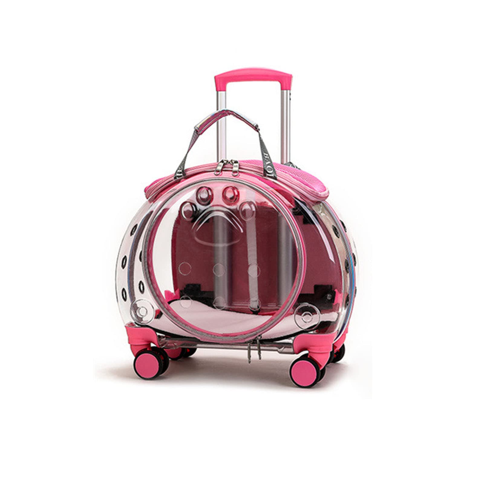 Airline Approved Cat Carrier Backpack with Wheels - Pink Clear Pet Backpack for Travel, Hiking & Outdoor - Ideal for Cats & Puppies