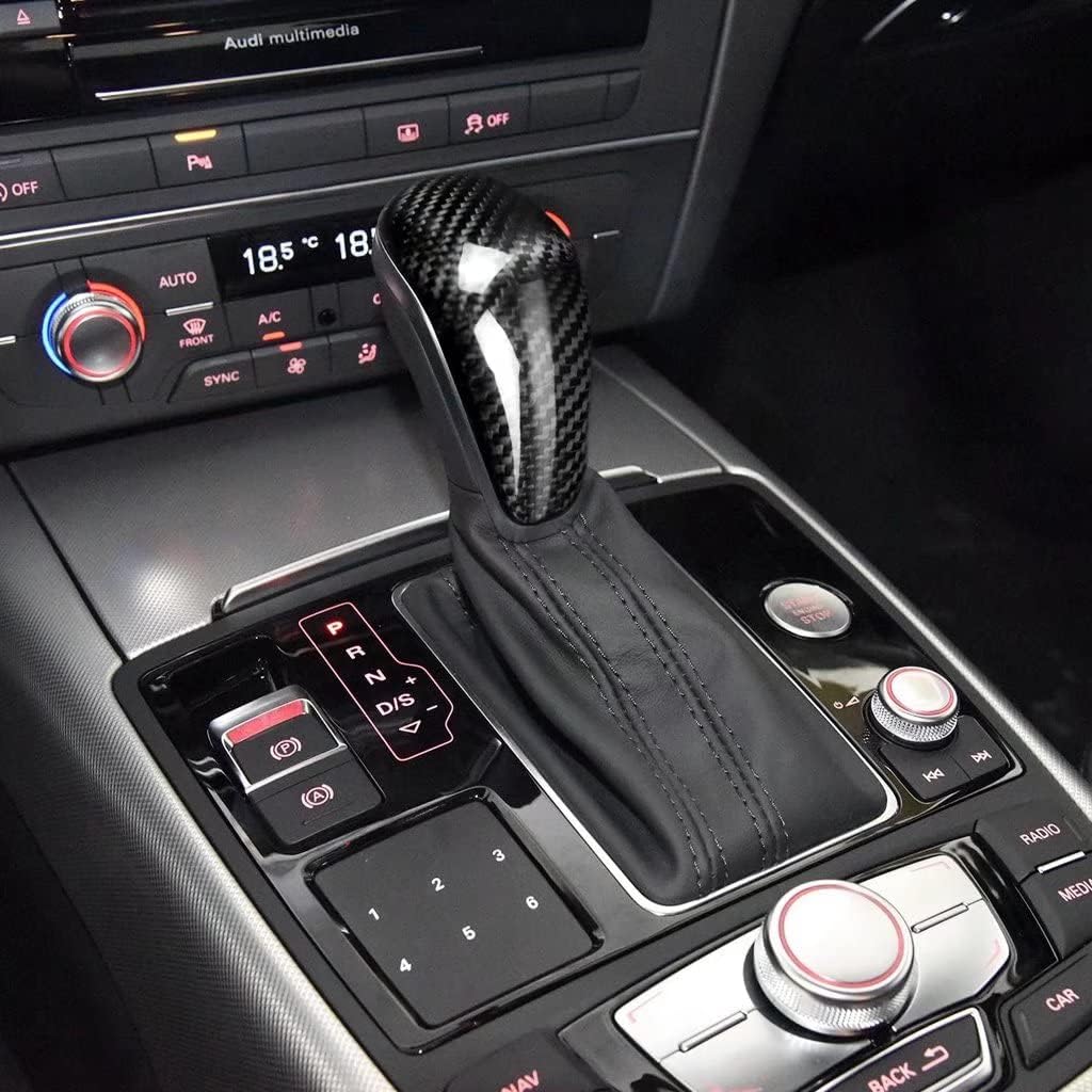 Real Carbon Fiber Car Interior Parts Accessories Central Control Gear Shift Knob Head Cover Trim Compatible with Audi A6 A7 S6 C7 S7 4G8 2015 2016 2017 2018