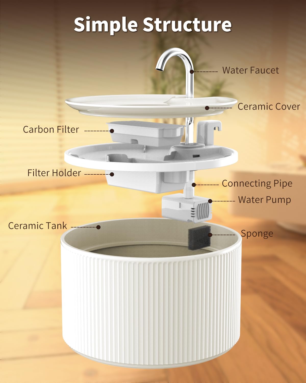 Fuente de agua de cerámica para gatos, fuente de agua automática para mascotas, dispensador ideal para gatos, perros y múltiples mascotas