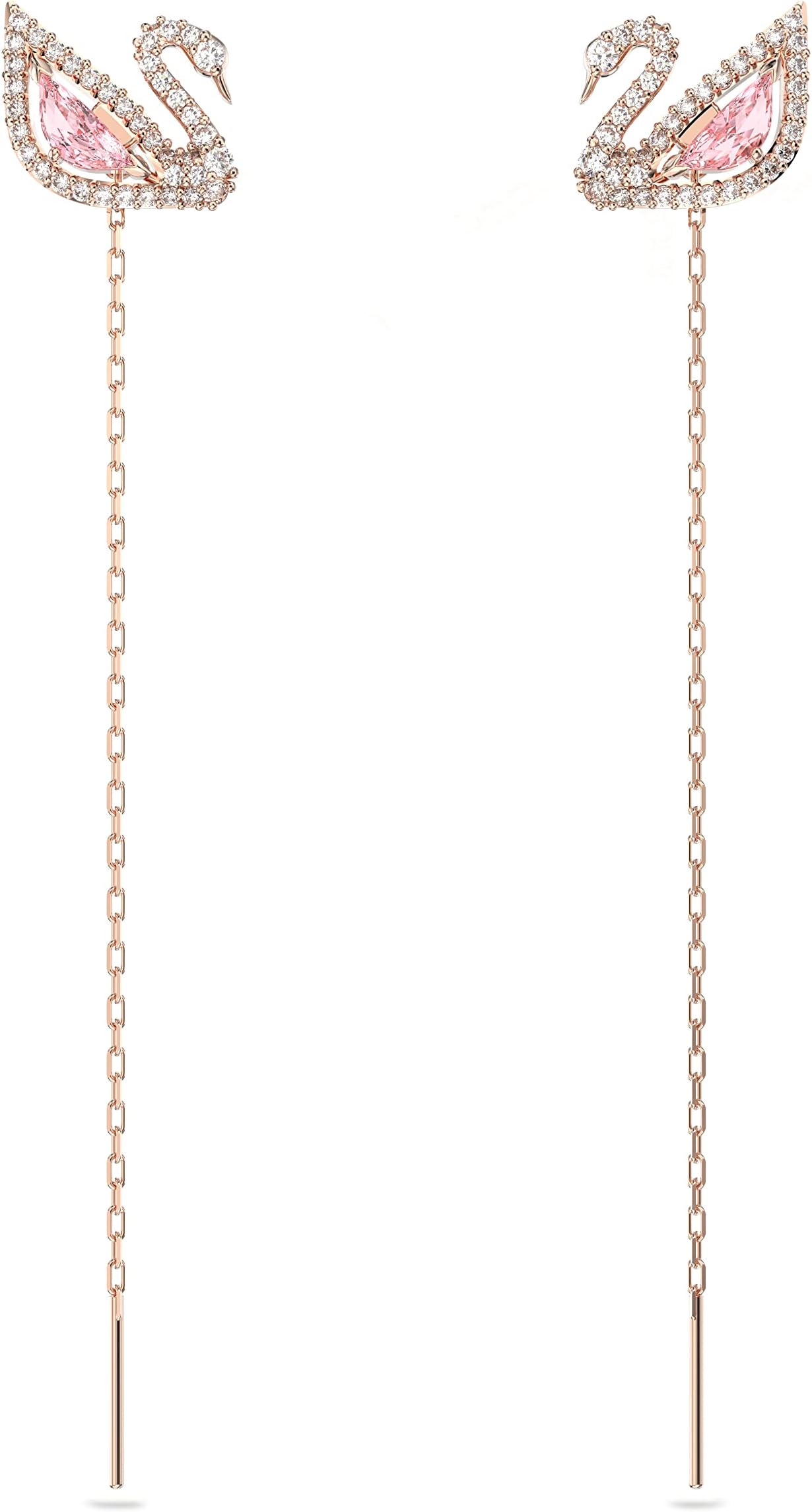 【公式】【スワロフスキー】Swan ドロップピアス, スワン, ピンク, ローズゴールドトーン・プレーティング