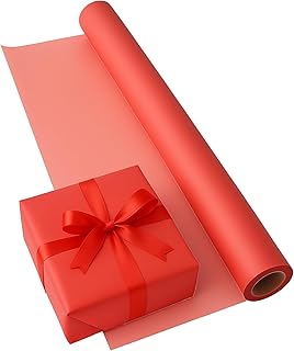58CM X 20M Rollo de Celofán Semitranslucido - Papel Coreano para Flores y Ramos de Decoración, para Envolver Cajas de Regalo, Papel de Regalo Impermeable (Rojo)