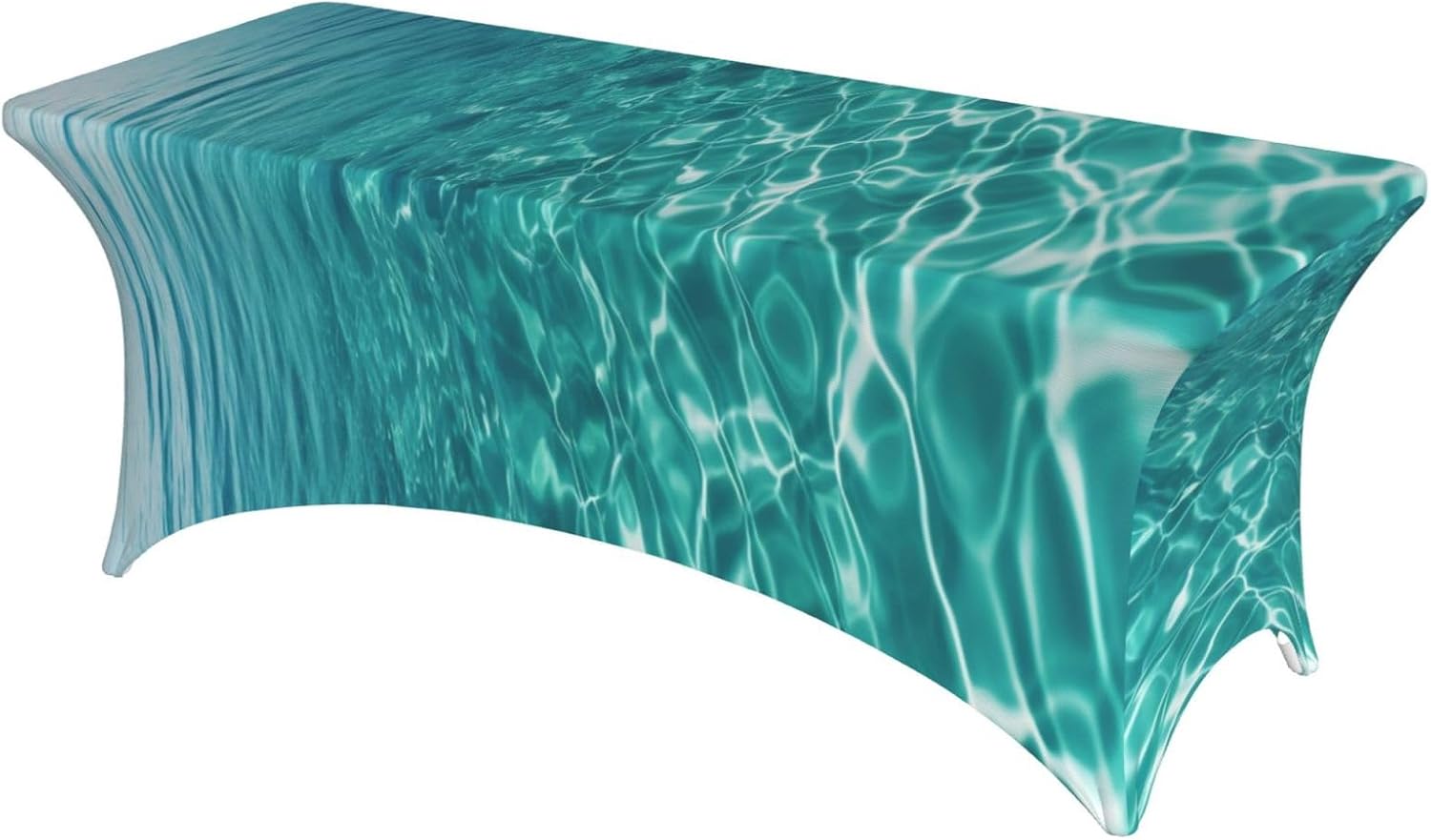 6FT Stretch Spandex Table Cover, Blue Aqua Pool Water Tablecloth for Rectangular Fitted, Decorative Table Cloth Indoor Outdoor Washable Tablecloth Protector for Events Wedding Party