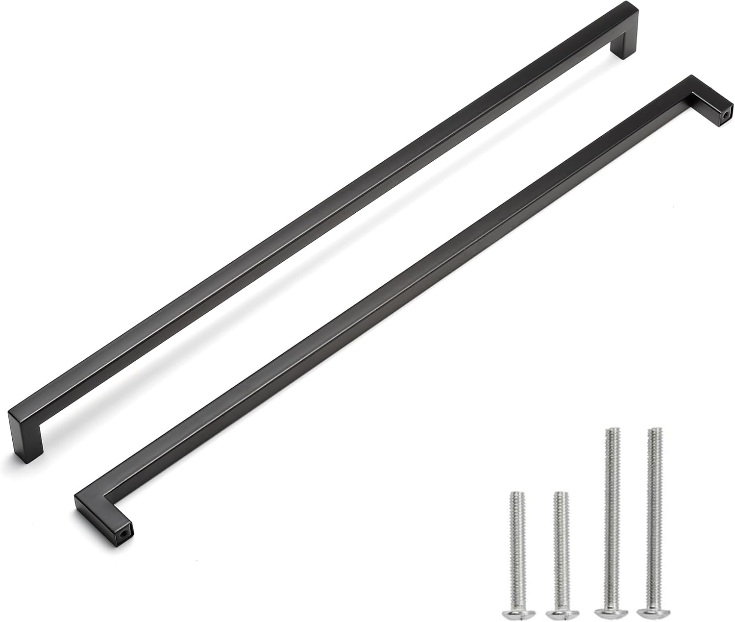 Matte Black Cabinet Pulls - Square Drawer Pulls, 2 Pack 18 Inch Stainless Steel Kitchen Door Cupboard Handles, 458mm Hole Centers 2 18 inch Hole Centers(458mm)