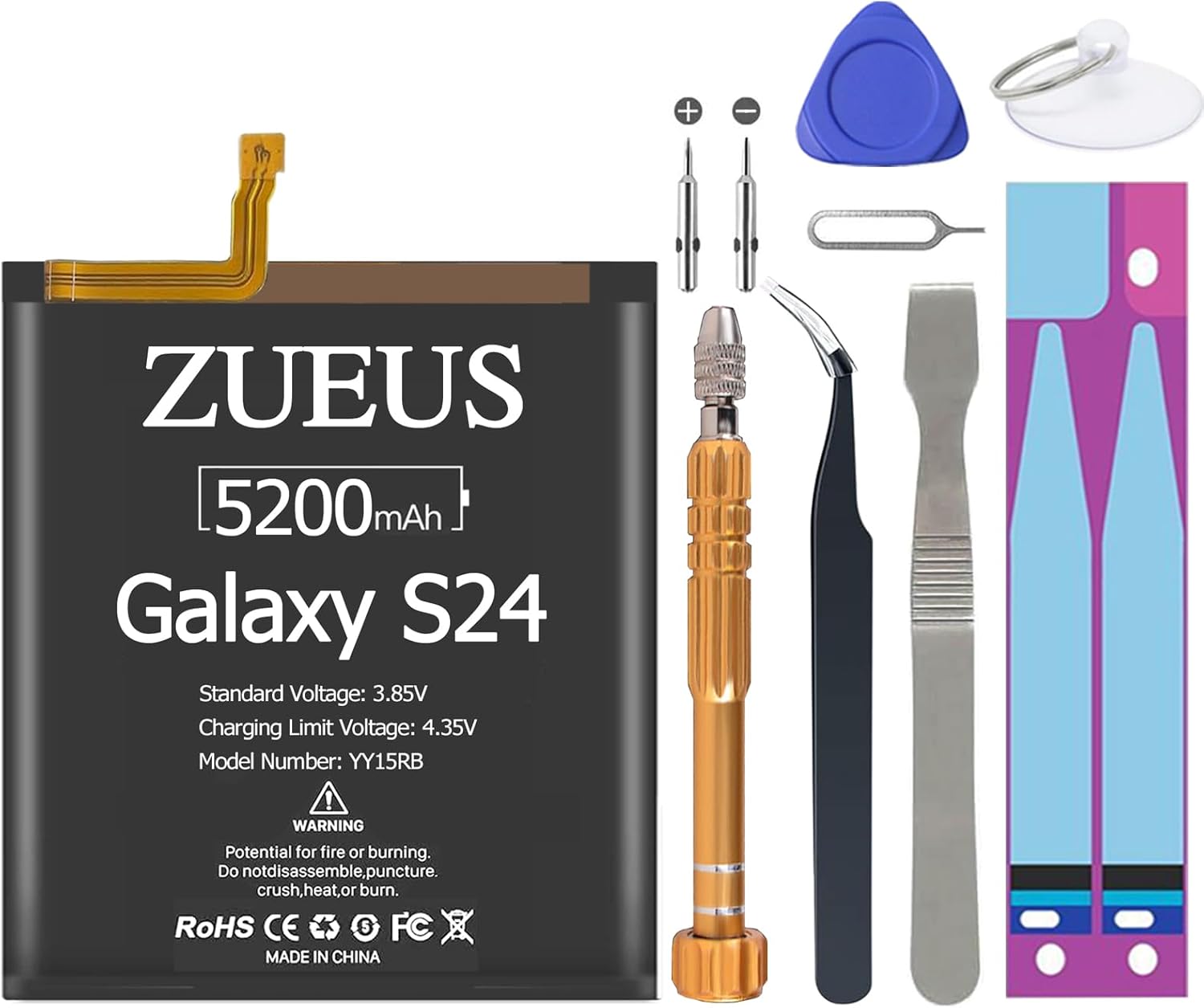 Galaxy S24 Battery, (2024 Upgraded ) 5200mAh EB-BS921ABY Li-Polymer Battery Replacement Compatible with Galaxy S24 5G SM-S921B SM-S921B/DS SM-S921U SM-S921U1 EB-BS922ABE with Screwdriver Tool Kit