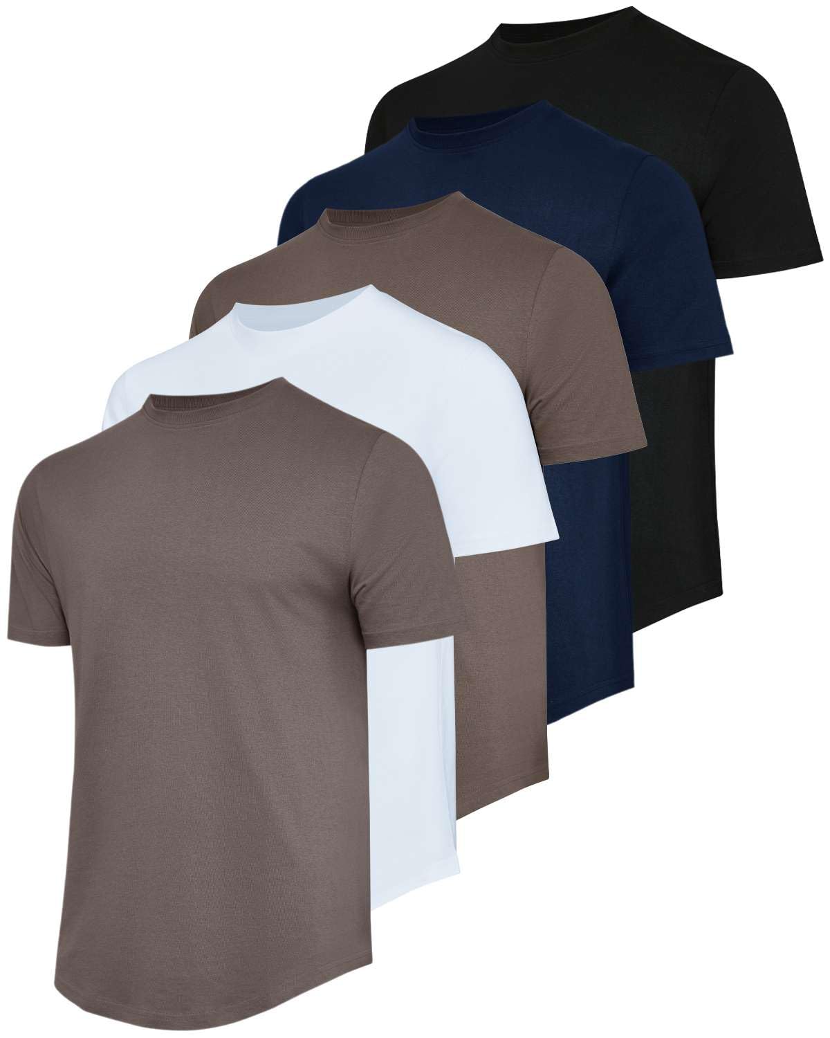 Real Essentials 5 Pack: Men’s 100% Cotton Hipster Curved Hem Droptail Tee – Premium Longline T-Shirts with Long Tail Drop Cut