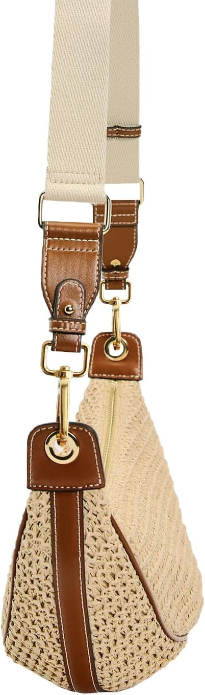 Straw Crossbody Bags for Women Crescent Woven Shoulder Handbag Summer Beach Hobo Purses with Adjustable Strap