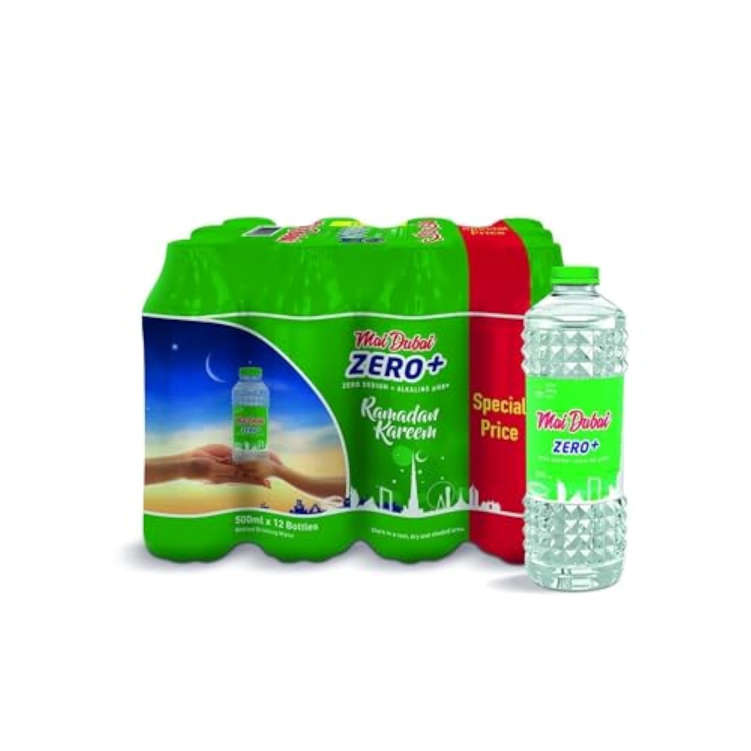 Mai Dubai Alkaline Zero Sodium Bottled Drinking Water, 12 x 500 ml