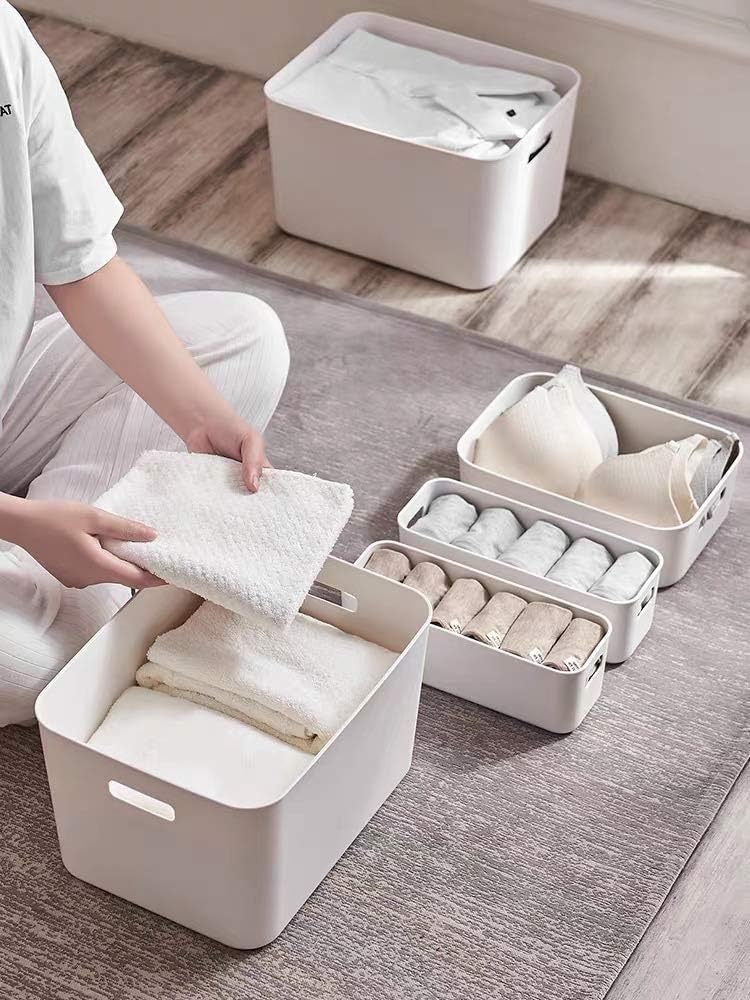 4 piece plastic storage baskets boxes with lids,11.8x8x9.8 inch stackable organizing bins with handles,white versatile containers for pantry,bathroom,closet shelves desktop (white, 4xl) white 4xl