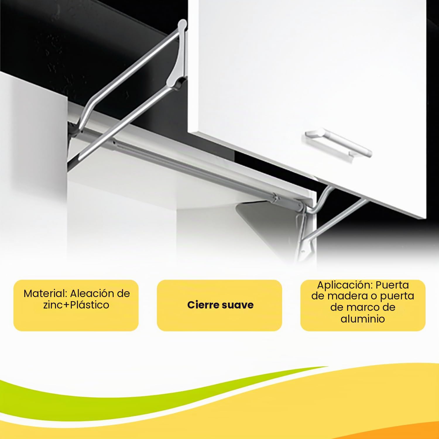 Mecanismo de apertura de puerta colgante con amortiguador - LIFT-UP 90° con parada libre y cierre suave - Apertura de puerta de armario de cocina (para módulo de 450-600 mm) - Evotrade
