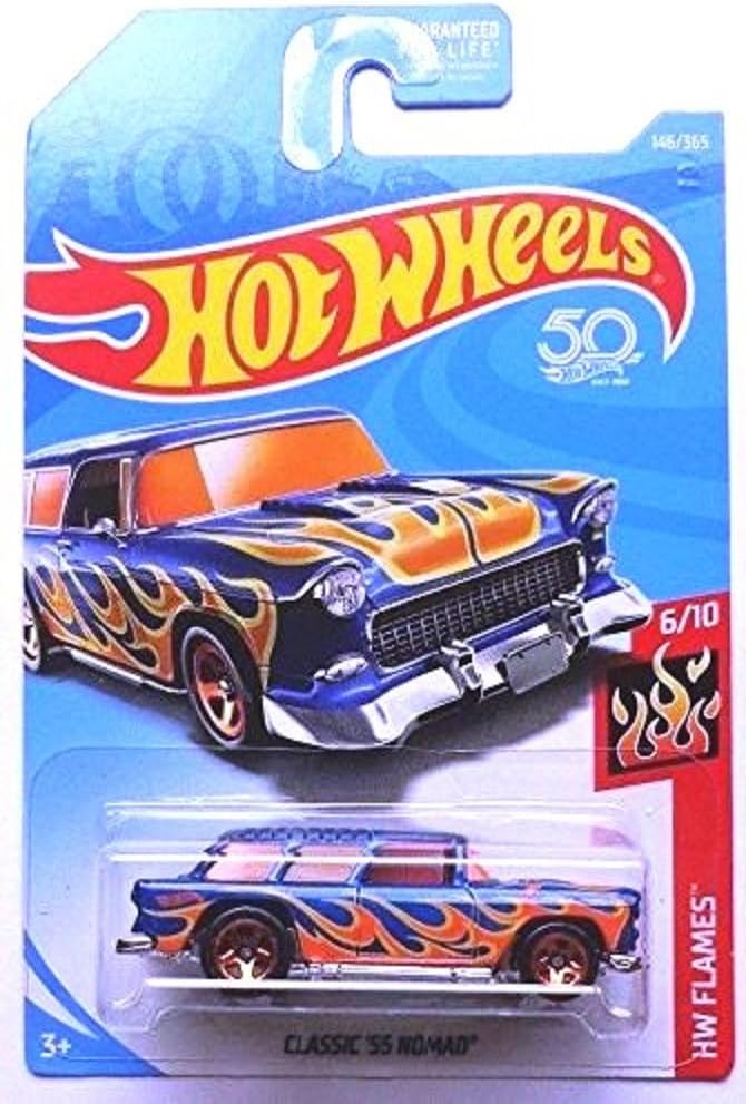 Hot Wheels 2018 50th Anniversary HW Flames Classic '55 Nomad 146/365, Blue