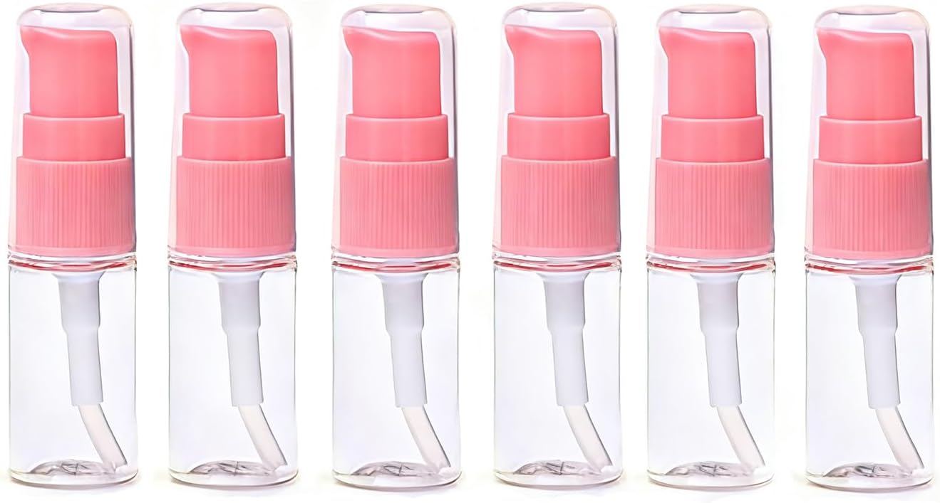 6Pcs 10ml Portable Plastic Lotion Pump Bottles Refillable Cosmetic Make-up Sample Packing Travel Toiletries Liquid Container Vial Jar for Emulsion Essence